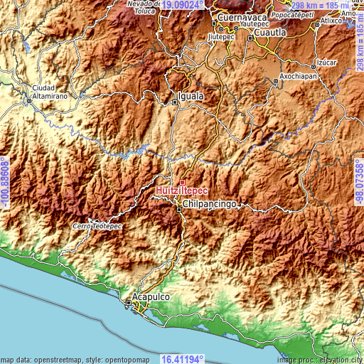 Topographic map of Huitziltepec