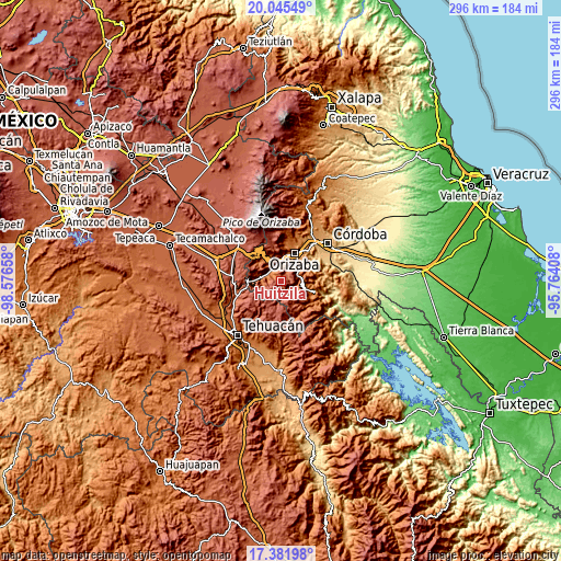 Topographic map of Huitzila