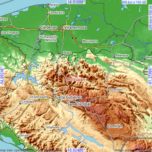 Topographic map of Huitiupán