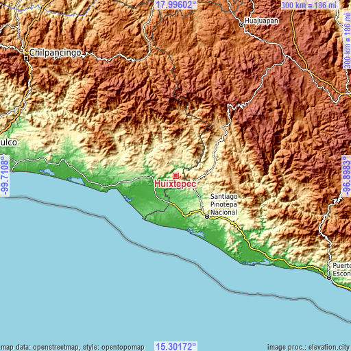 Topographic map of Huixtepec