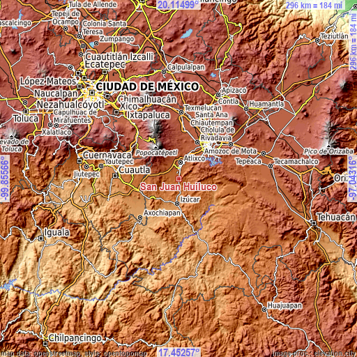 Topographic map of San Juan Huiluco