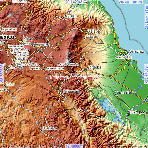 Topographic map of Huiloapan de Cuauhtémoc
