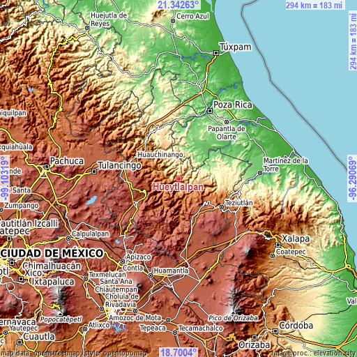 Topographic map of Hueytlalpan