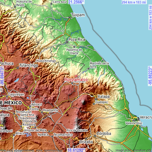 Topographic map of Hueytamalco