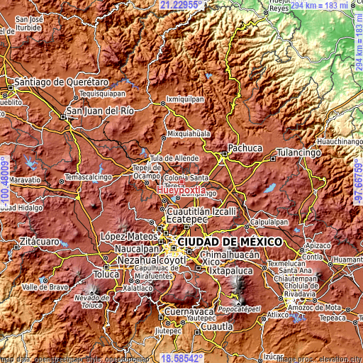 Topographic map of Hueypoxtla