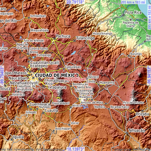 Topographic map of Hueyotlipan