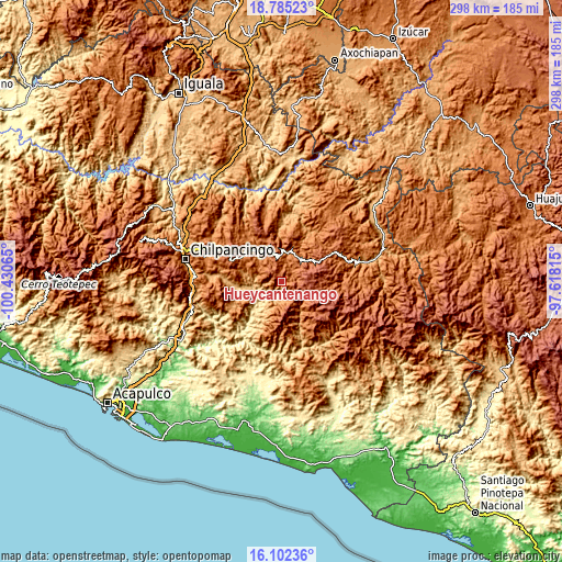 Topographic map of Hueycantenango