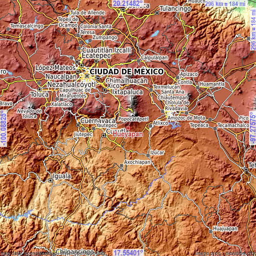 Topographic map of Hueyapan