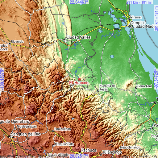 Topographic map of El Huexco