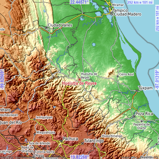 Topographic map of Huejutla de Reyes