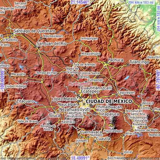 Topographic map of Huehuetoca