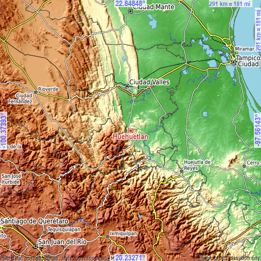 Topographic map of Huehuetlán