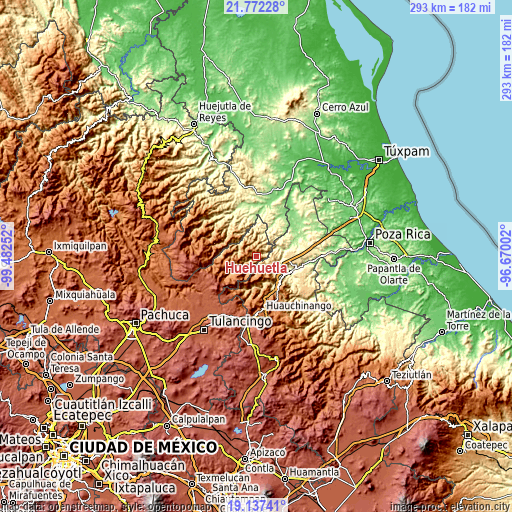 Topographic map of Huehuetla