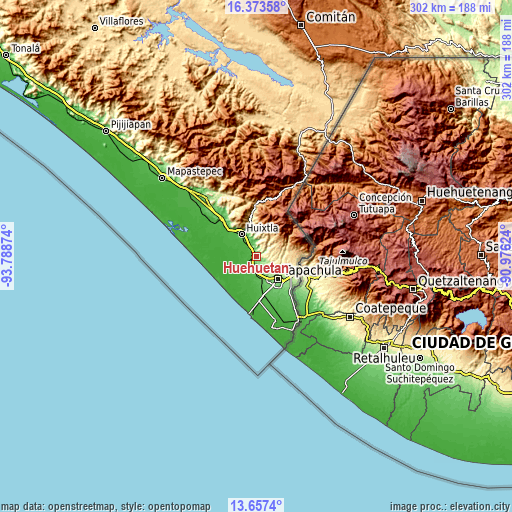 Topographic map of Huehuetán