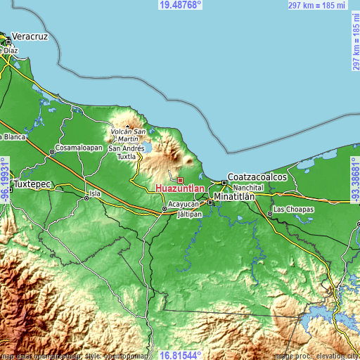 Topographic map of Huazuntlán