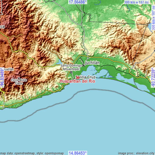 Topographic map of Huazantlán del Río