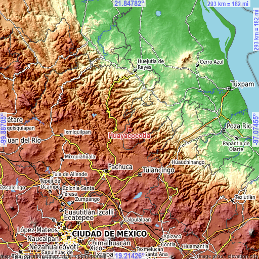 Topographic map of Huayacocotla