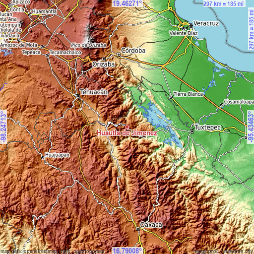 Topographic map of Huautla de Jiménez