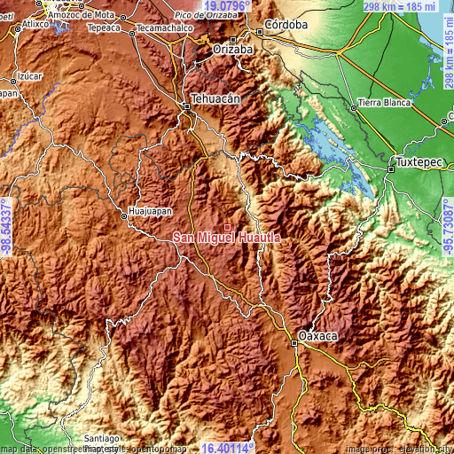 Topographic map of San Miguel Huautla