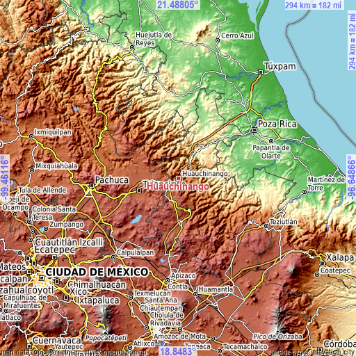 Topographic map of Huauchinango