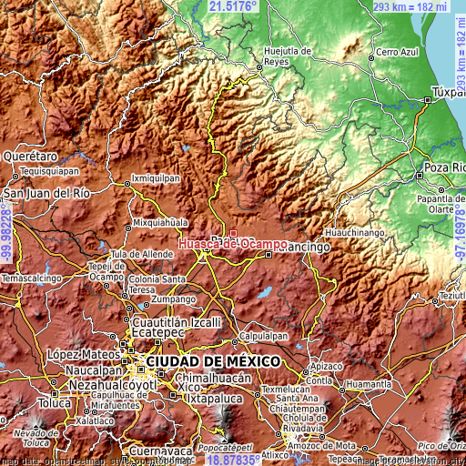 Topographic map of Huasca de Ocampo