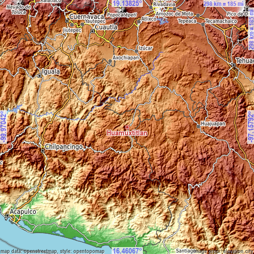 Topographic map of Huamuxtitlán