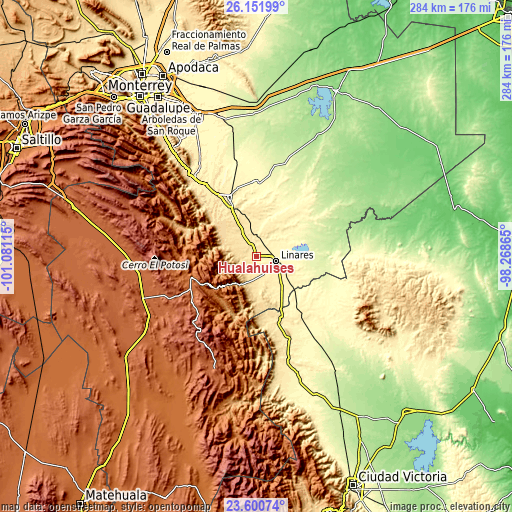 Topographic map of Hualahuises