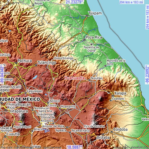 Topographic map of Huahuaxtla