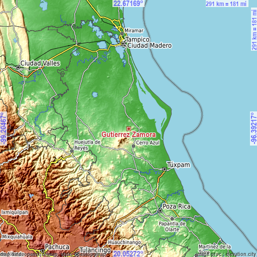 Topographic map of Gutiérrez Zamora