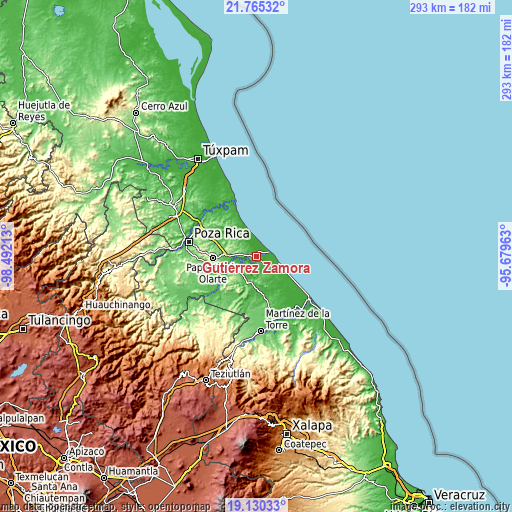 Topographic map of Gutiérrez Zamora