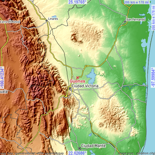 Topographic map of Guemes