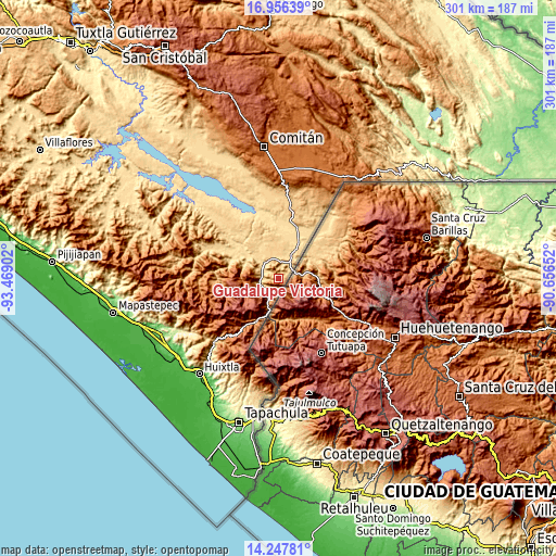 Topographic map of Guadalupe Victoria