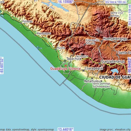 Topographic map of Guadalupe Victoria