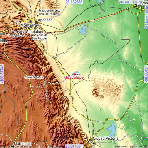Topographic map of Guadalupe