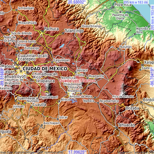 Topographic map of Guadalupe Tlachco