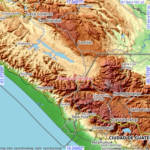 Topographic map of Guadalupe Grijalva