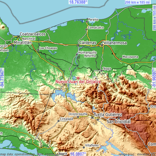 Topographic map of Nuevo Juan del Grijalva