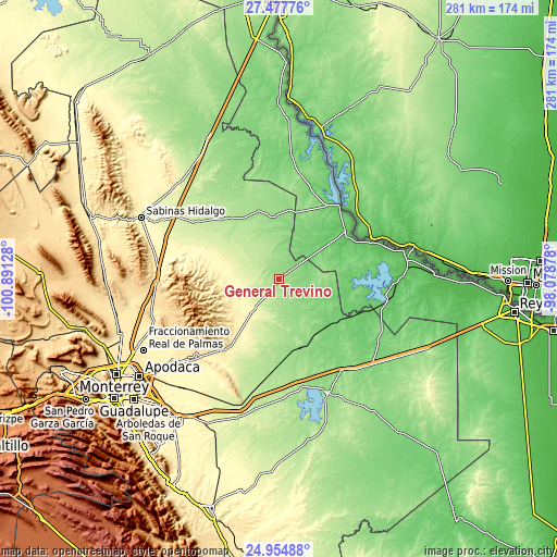 Topographic map of General Treviño