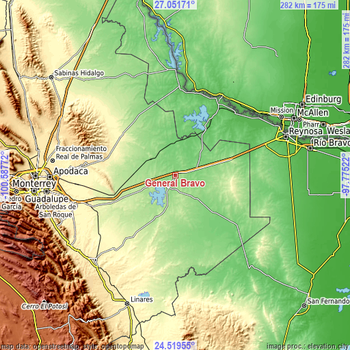 Topographic map of General Bravo