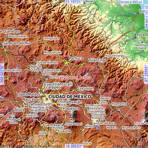 Topographic map of San Gabriel Azteca