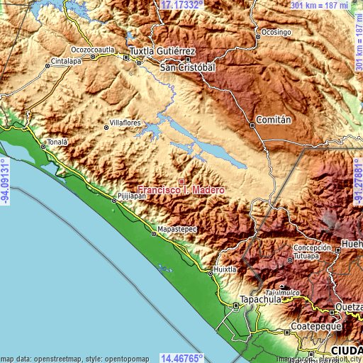 Topographic map of Francisco I. Madero