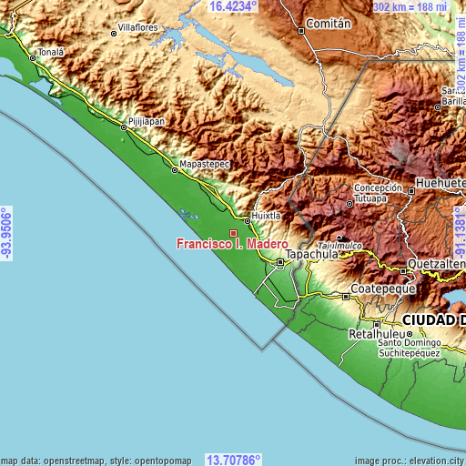 Topographic map of Francisco I. Madero