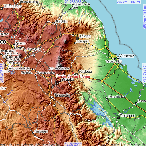 Topographic map of Fortín de las Flores