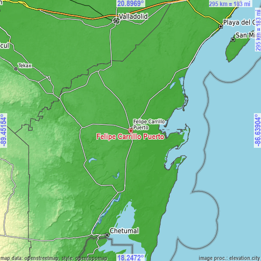 Topographic map of Felipe Carrillo Puerto