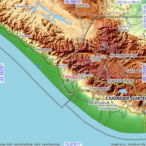 Topographic map of Faja de Oro