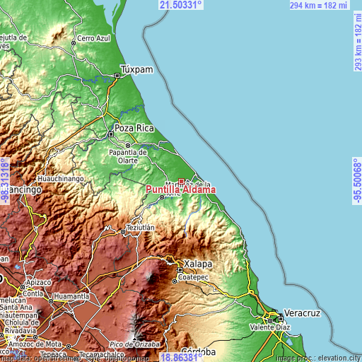 Topographic map of Puntilla Aldama