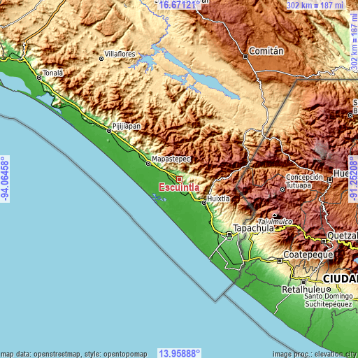 Topographic map of Escuintla