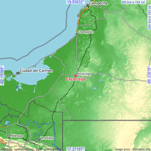 Topographic map of Escárcega