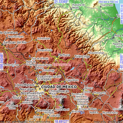 Topographic map of Epazoyucan