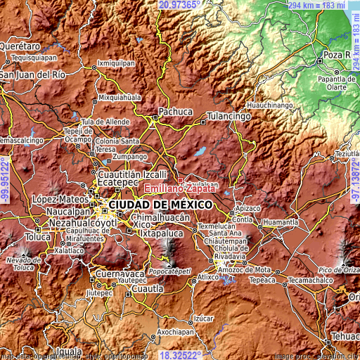 Topographic map of Emiliano Zapata